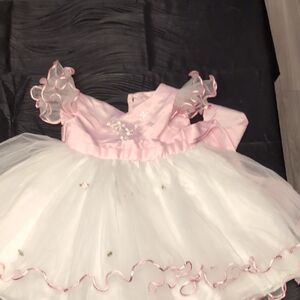 Pink and White Dance Costume with Ruffled Sleeves